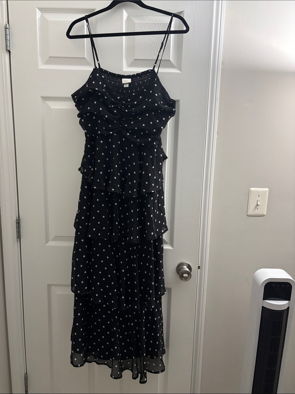 a new day Black and White Polka Dot Tiered Maxi Dress